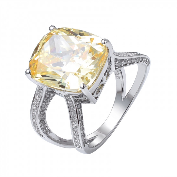 gelber Diamant im Kissenschliff erstellt 925 Ehering aus Sterlingsilber 