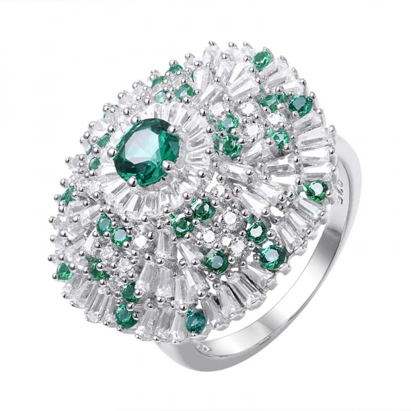 runder grüner Smaragd erstellt 925 Verlobungshalo-Ring aus Sterlingsilber 