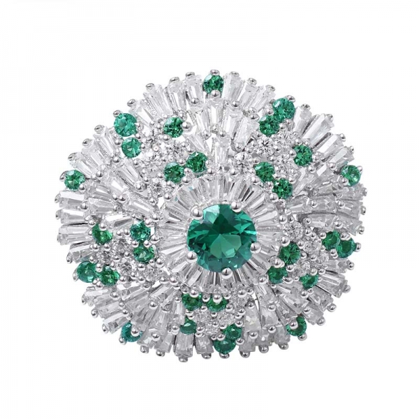 runder grüner Smaragd erstellt 925 Verlobungshalo-Ring aus Sterlingsilber 