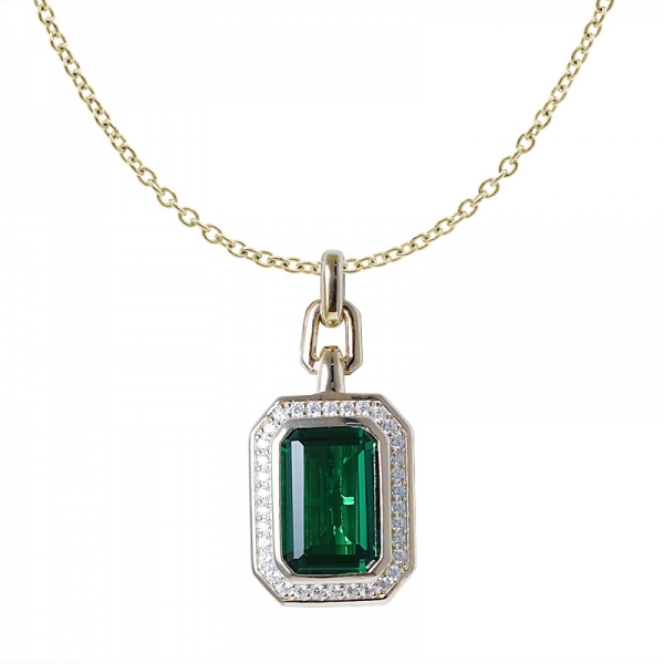 4 Karat grüner Smaragd simuliert 18k Gelbgold über Sterling Silber Halskette 