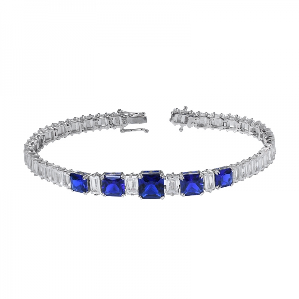 Prinzessin geschnittener blauer Saphir kreierte Rhodium über Sterling Silber Armband 