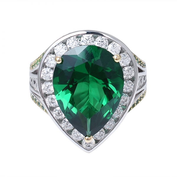 Birnenschliff grüner Smaragd erzeugte Rhodium über 925 Sterling Silber Ring 