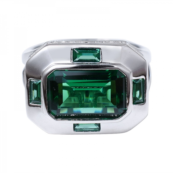 grüner Smaragd erzeugte Rhodium über 925 Sterling Silber Ring Set Schmuck 