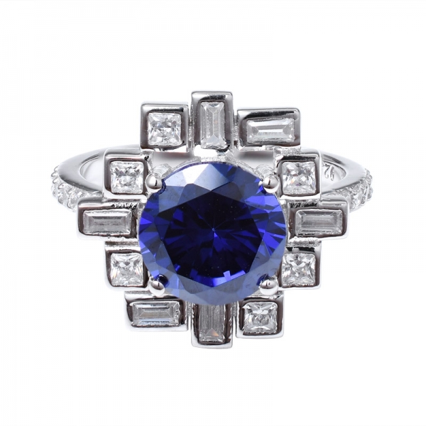 blau Tansanit rund geschnittenes Rhodium über 925 erstelltSterling Silber Ring 