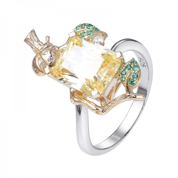 Labor erstellt gelben Diamant Smaragdschliff 2-Ton über Sterling Silber Verlobungsring 