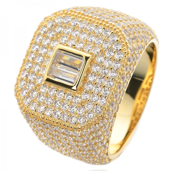 Baguette Weiß Cubic Zirkonia Gelbgold über Sterling Silber Kundenspezifische Ringe 