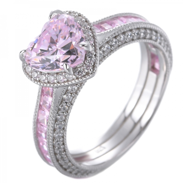 Herzform Diamant Rosa Farbe Zirkonia Rhodium über Sterling Silber Ring 
