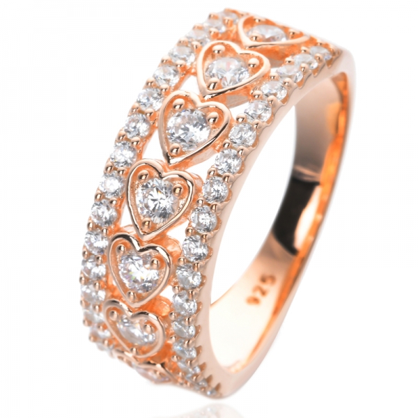 Rose Gold plattierter Sterling Silber simulierter Diamant Zirkonia CZ halbe Ewigkeit Ehering Ring 