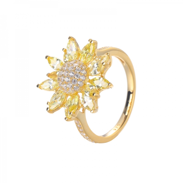 Diamant-Cluster-Ring für Damen in Sterling 18K Gold Blumenring 