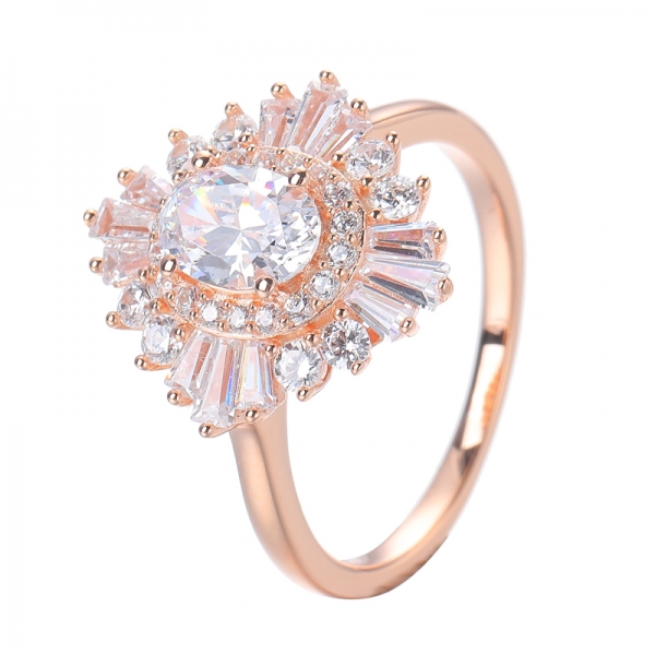 5 * 7 mm Oval Cut simulierter CZ-Diamant Solide 18 Karat Roségold Diamant Art Deco Halo Antik Versprechen Ringe 