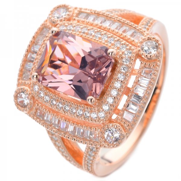 Kissen-Morganit-Ring aus roséfarbenem Sterlingsilber 