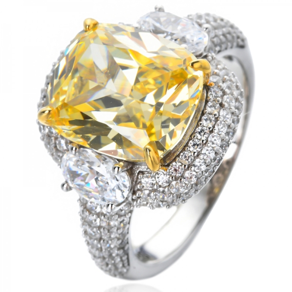 925er Sterlingsilber glänzendes Citrinkissen simulierte gelbe Diamantzirkonia versprechen Halo-Ringe 