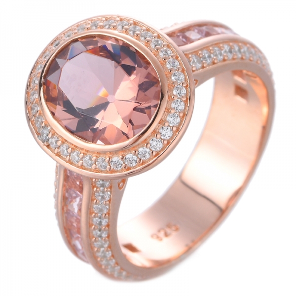 rosévergoldeter Sterlingsilber-Halo-Ring mit ovalem Morganit-Kubikzirkonia im Kissenschliff 