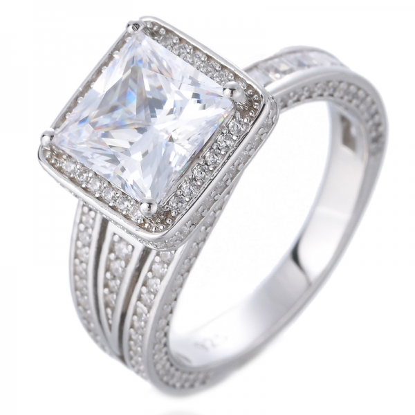 925 Sterling Silber rosa Diamant simuliert Halo Quadratschliff Zirkonia Ringe CZ Ewigkeit Verlobungsring Ehering 