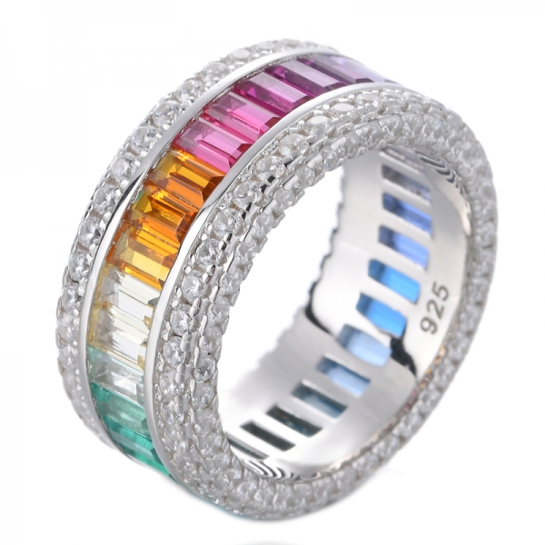 Multicolor Band Baguette Edelsteinringe 925er Sterling Multicolor Ring 