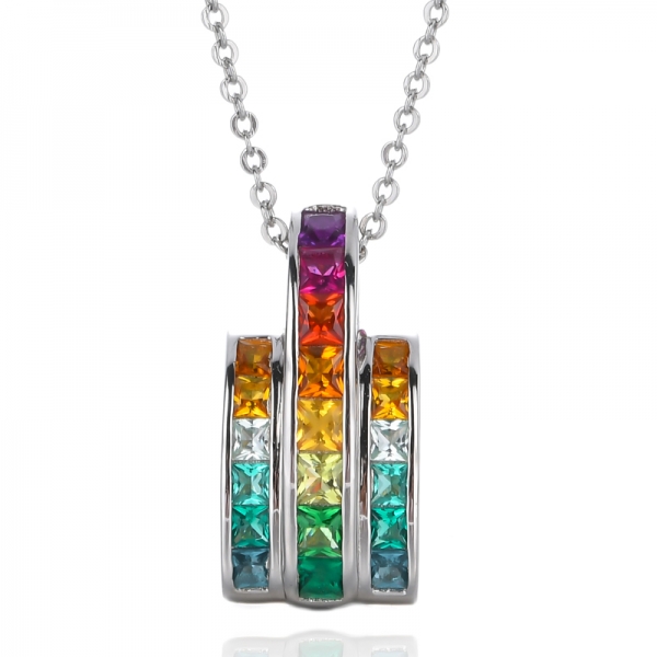 Frauen 's Regenbogen-Kristallrhinestone-Quadrat-Prinzessin-Bar-Anhänger-Halskette
 