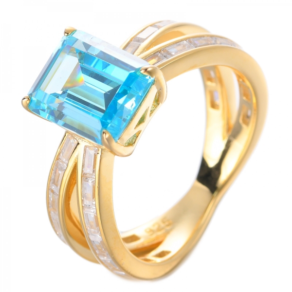 Weißgold 8 * 10 mm Smaragdschliff blauer Tansanit Dezember Edelstein Diamant-Verlobungsring
 