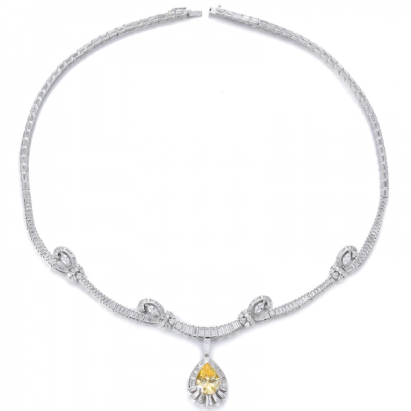 925 Sterling Silber Lab Simulierter Gelber Diamant Birne Cuting Dinner Party Halskette
 