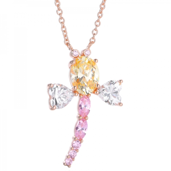 Halskette mit Anhänger aus Sterlingsilber mit mehreren Diamanten und Edelsteinen, Libelle
 