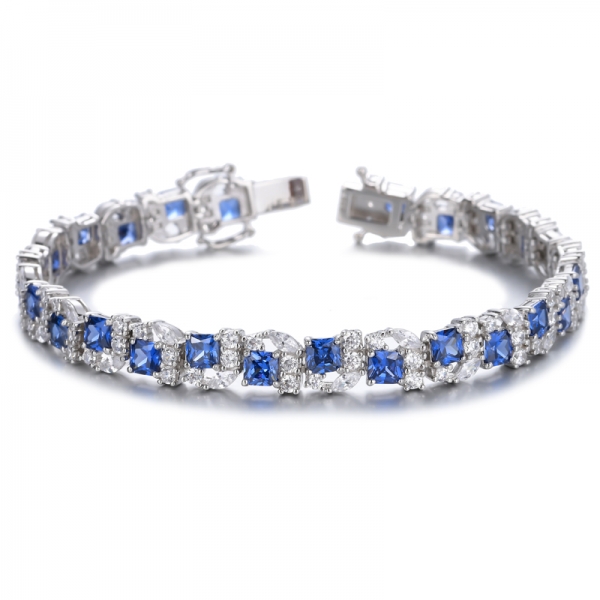 925 Sterling Silber blau Tansanit Princess Cut Tennis Armband für Frauen
 