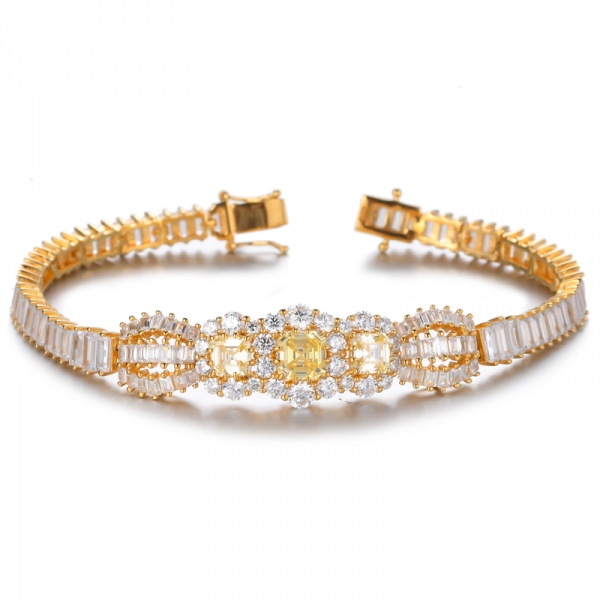 Halo-Armband aus 925er Sterlingsilber mit gelben Diamanten im Asscher-Schliff
 