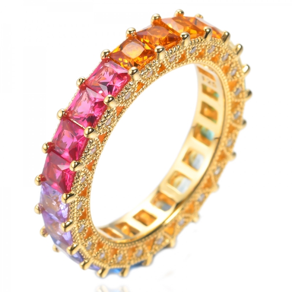 925er Silber Princess Rainbow Eternity Ring mit Gelbvergoldung
 
