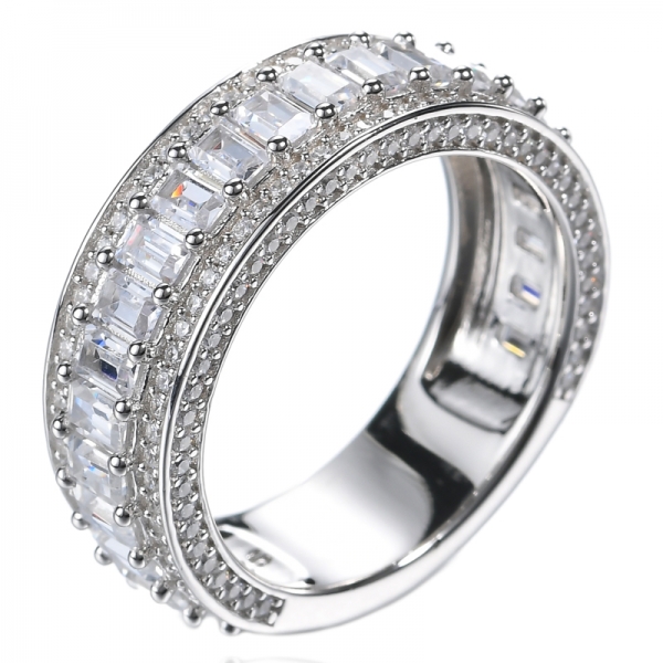 Baguette und runde Form Diamant Ehering aus Sterlingsilber
 
