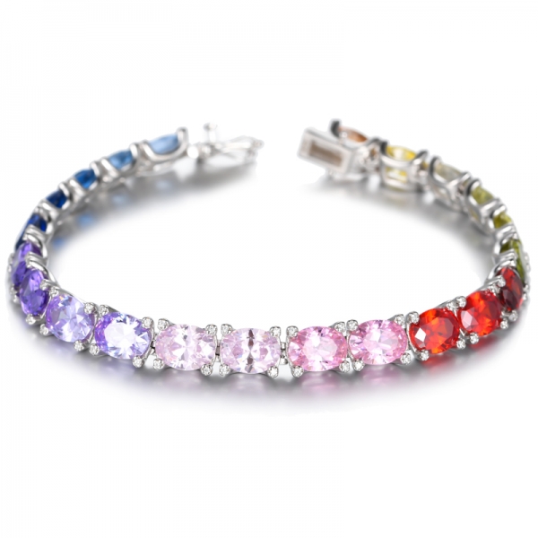 925 Multi-Color Cubic Zirkonia Rhodinierung Sterling Silber Armband
 