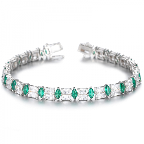 Armband aus rhodiniertem Silber mit grünem Smaragd und weißem Zirkonia
 