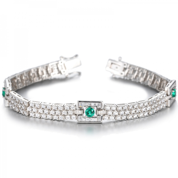 Armband aus rhodiniertem Silber mit 925 weißen Zirkonia und grünem Smaragd
 