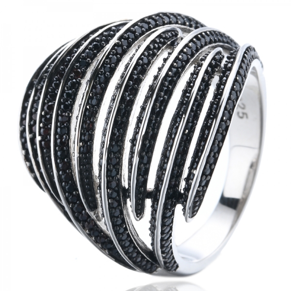 925 Pave Black Cubic Zirkonia Two Tone Plating Sterling Silber Ring
 