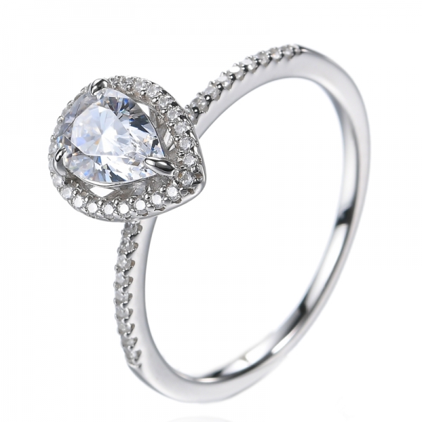 Simulierter birnenförmiger Diamant-Halo-Verlobungsring aus Sterlingsilber
 