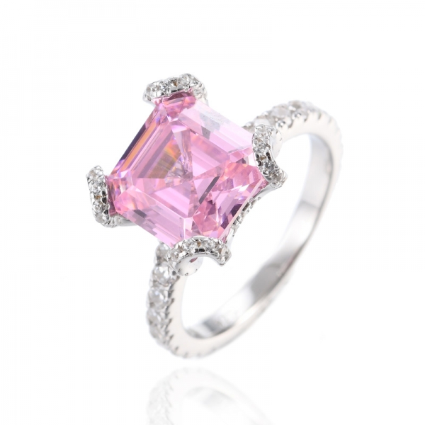 925 Accent Cut Pink Cubic Zirkonia Rhodinierung Silber Brautring
 
