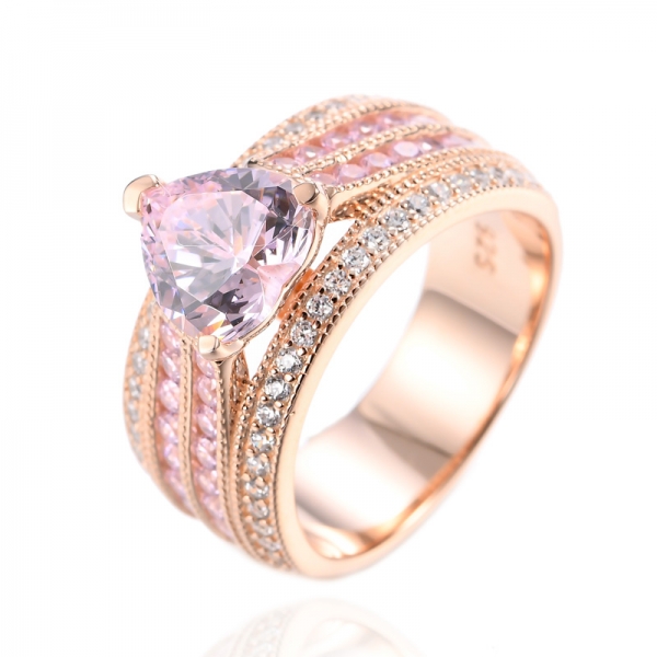 925 Herz-Diamant-Rosa-Zirkonia-18K-Rose-Vergoldung-Silber-Ring
 