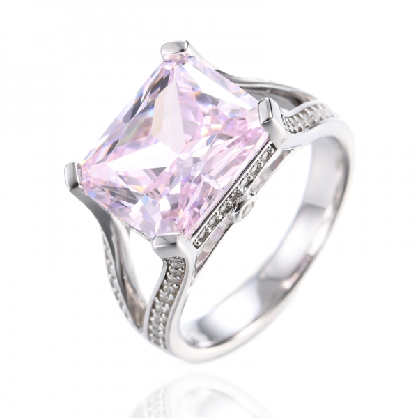 Silberring mit 925 Diamanten, rosa Zirkonia, mittig rhodiniert
 