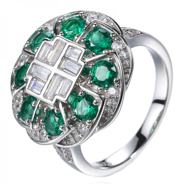 925 Sterling Silber 3,5 mm runder grüner Smaragd-Edelstein-Mai-Geburtsstein-Cluster-Ring
 