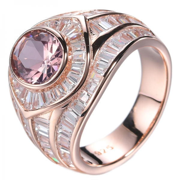 Art-Deco-Verlobungsring aus 925er Sterlingsilber, oval, rosa simulierter Morganit, Roségold
 