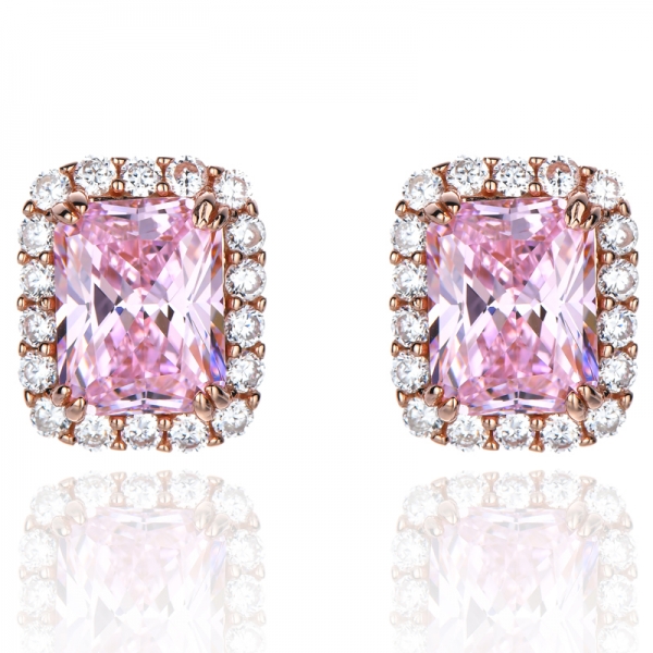 Pink Diamond Simulant und weißer Zirkonia 18 Karat Roségold über Sterling Silber Ohrstecker 3ctw
 