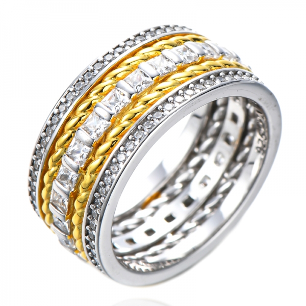 Ringe aus 925er Sterlingsilber, quadratisch, CZ-Diamant, 2-farbig, Ehering, Ewigkeitsringe
 