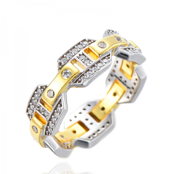 Geometrie hohle personalisierte Gold Silber zweifarbige Verlobungsring
 