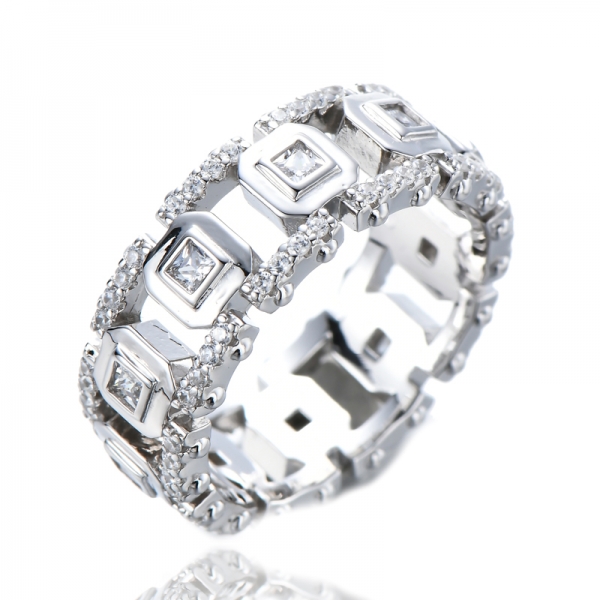Eternity Wedding 2,0 mm quadratischer weißer kubischer 2-Ton-plattierter Silberring für Frauen
 