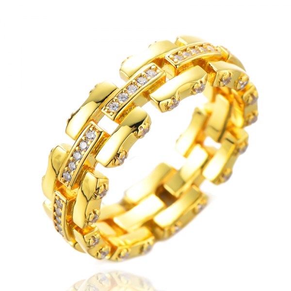 Gelbgold-runder weißer Diamant-Damen-Weinlese-Hochzeits-Ewigkeits-Ring 