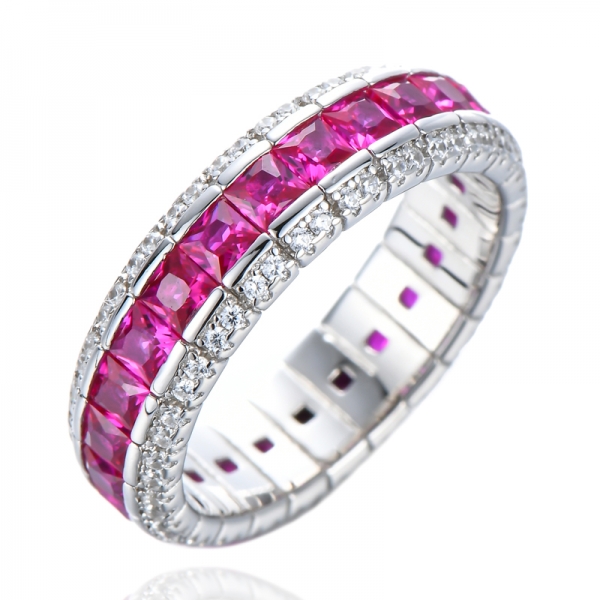 925 Silber Square Cut Multi Color CZ Eternity Band Ring 