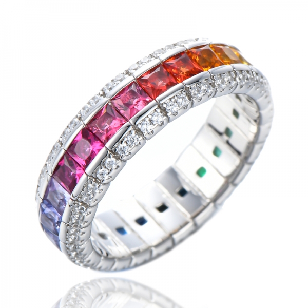 925 Silber Square Cut Multi Color CZ Eternity Band Ring 