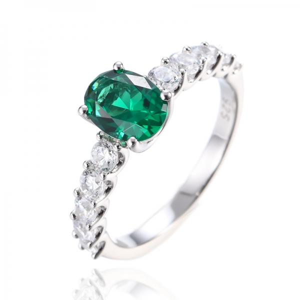 Grüner Ovalschliff aus Sterlingsilber, simulierter Smaragd-Hochzeits-Verlobungsring 
