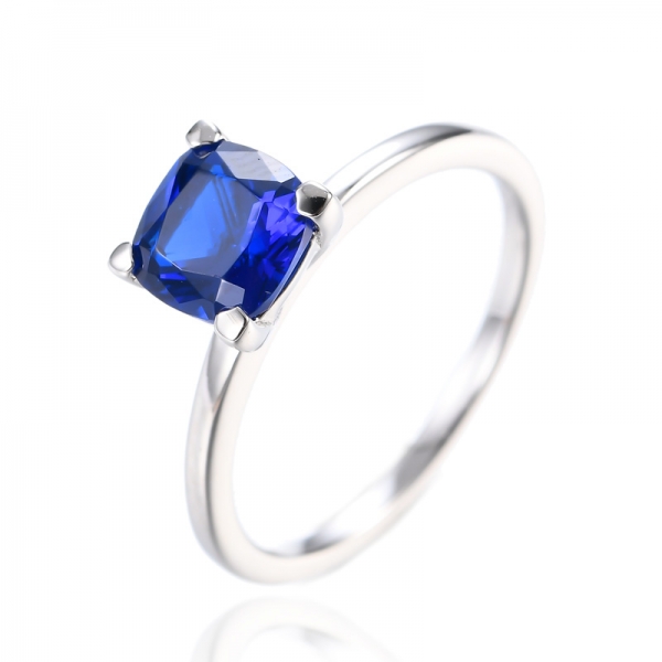 Kissenform simulierter blauer Saphir 925 Sterling Silber Verlobungsring 