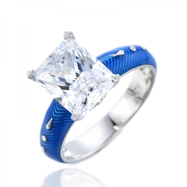 925 Sterling Silber blaue Emaille simulierte Diamant-CZ-Band-Ringe 