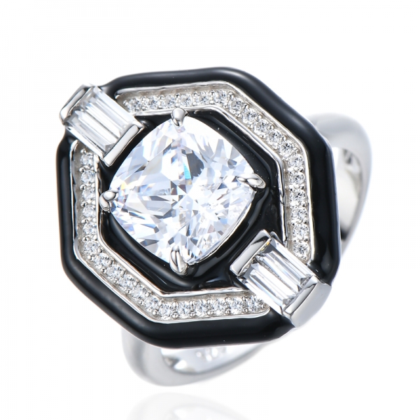 925 Sterling Silber Emaille Kissenform Simulierter Diamant CZ Band Ringe 