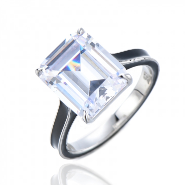 Princess Cut Simulierter Diamant Ehering 925 Sterling Silber Emaille Ring 
