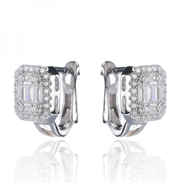 Quadratische Ohrringe mit Baguette-Diamant-Cluster aus Sterlingsilber 